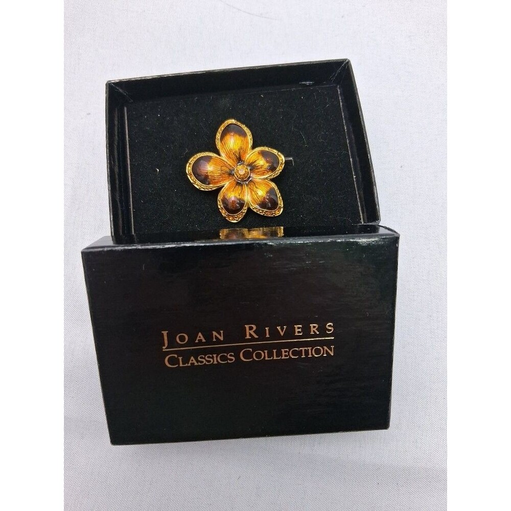 Joan Rivers Classics Collection Tortoise Shell Enamel Flower Pin Brooch Box - Picture 2 of 4